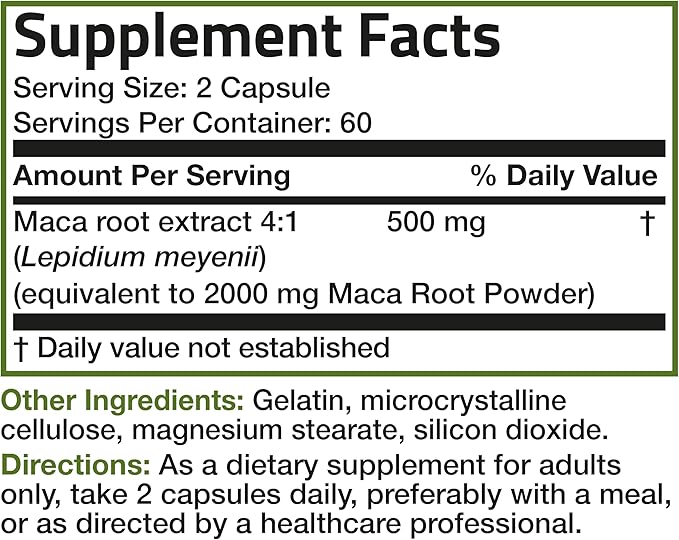 Bronson Maca Root Lepidium Meyenii Non-GMO, 120 Vegetarian Capsules