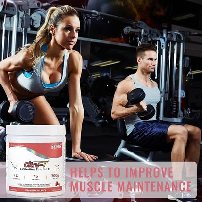 Strawberry-Flavored L-Citrulline Taurine 2:1, L Citrulline Powder, Unflavored Vegan Taurine Powder, Pre-Workout Sports Nutrition for Men and Women,1 Pound of Powder Each Can