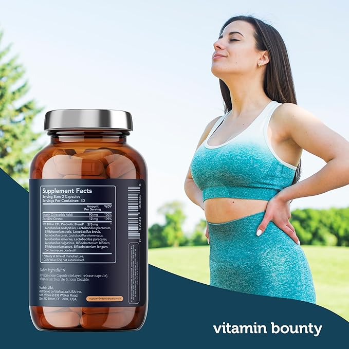 Vitamin Bounty Pro-100 Probiotic - 100 Billion CFUs, 13 Strains for Gut Health, Digestive Support, Immune System Boost, Gas & Bloat Relief - Delayed Release Capsules - 60 Count