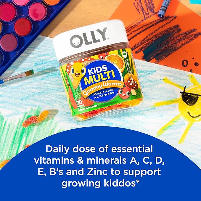 OLLY Kids Immunity Gummy, Immune Support, Wellmune, Elderberry, Vitamin C, Zinc & Kids Multivitamin Gummy Worms, Overall Health and Immune Support, Vitamins and Minerals A, C, D