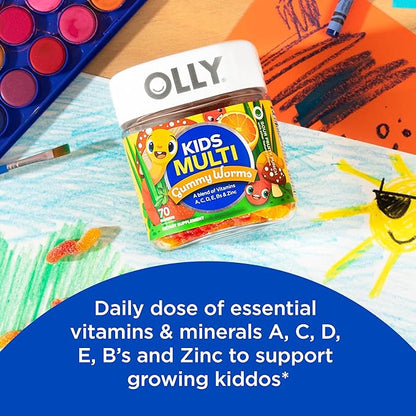 OLLY Kids Immunity Gummy, Immune Support, Wellmune, Elderberry, Vitamin C, Zinc & Kids Multivitamin Gummy Worms, Overall Health and Immune Support, Vitamins and Minerals A, C, D