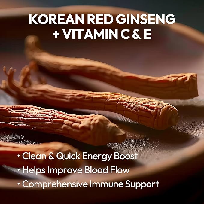 Korean Red Ginseng Extract Pill - Red Panax Ginseng Supplements with Rice Powder, Vitamins C & E - Energy Boost & Immune Support Caffeine & Gluten Free (800 Pills, 5.93 oz)