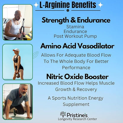 PRISTINE'S L Arginine Supplements for Men & Women - 1000mg Capsules 90 Day Supply Nitric Oxide & Pre Workout Amino Acid Support