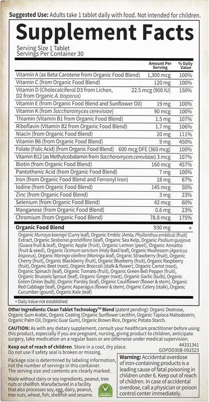 Garden of Life Organics Prenatal Vitamins - 30 Tablets, Prenatal Once Daily Whole Food Vitamins for Women with Folate not Folic Acid, Vitamin D3, Iron, Vegan One a Day Prenatal Multivitamin
