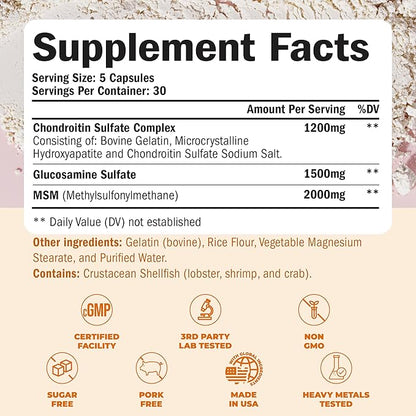 Glucosamine Chondroitin MSM Joint Support Supplement with Glucosamine Sulfate 1500 mg plus Nourishing Chondroitin Sulfate Complex - Premium Joint Health MSM Supplement for Women and Men - 150 Capsules