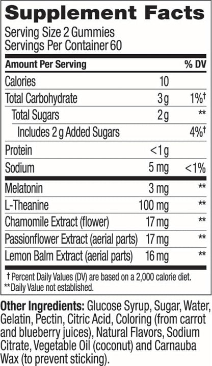 Olly Sleep Gummy, 3 mg Melatonin, L-Theanine, Chamomile, and Lemon Balm Extracts, BlackBerry Flavor, 60 Day Supply - 120 Count