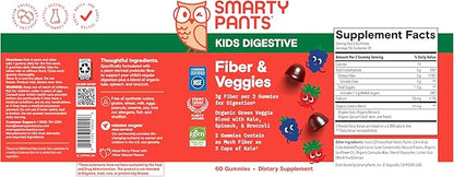SmartyPants Kids Fiber & Veggies: Prebiotic Fiber Gummies for Kids, Fiber Supplement with Inulin, Organic Green Veggie Blend, Vegan, Gluten Free, Mixed Berry Flavor, 60 Count (30 Day Supply)
