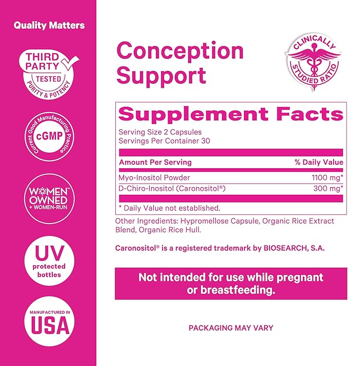 Pink Stork Myo-Inositol & D-Chiro Inositol: 3.6:1 Blend to Support Fertility, Hormone Balance for Women - Ovarian Function, Ovulation, Conception, and Period Support Supplement - 60 Capsules