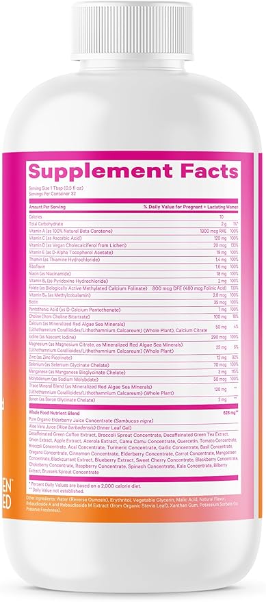 Pink Stork Liquid Prenatal Vitamins for Women - Berry Flavor - Organic Food Blend - for Fertility, Pregnancy, Postpartum- Morning Sickness Support - Breastfeeding and Lactation - 32 Servings