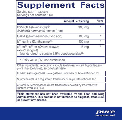 Pure Encapsulations Daily Calm - Vegan Stress & Sleep Support Supplement - Contains Ashwagandha, Saffron, GABA & L-Theanine - Non-GMO, Soy-Free & Gluten-Free - 60 Capsules