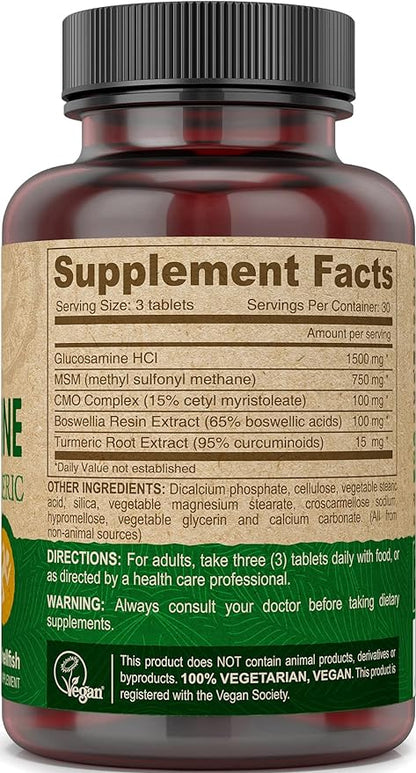 DEVA Vegan Glucosamine-MSM-CMO & Turmeric Supplement - Gluten Free Plant Based Nutritional Supplement - 90 Tablets (Pack of 2)