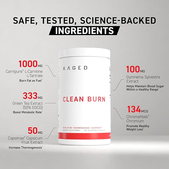 Kaged Thermogenic Clean Burn Caps for Men & Women Weight Management Supplement Caffeine-Free 90 Servings