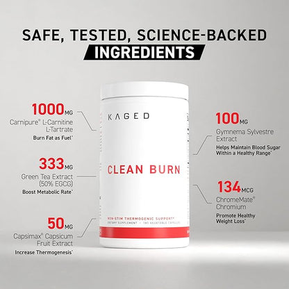 Kaged Thermogenic Clean Burn Caps for Men & Women Weight Management Supplement Caffeine-Free 90 Servings