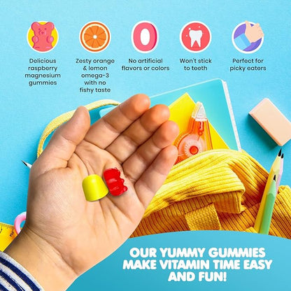 DR. MORITZ Calm Magnesium Gummies for Kids (60 Count, 2 Pack) and Kids Omega 3 Gummies (90 Count) Bundle - Low Sugar, Vegetarian, No Fish Oil