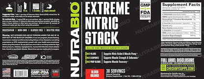 NutraBio Extreme Nitric Stack, Nitric Oxide and Cell Volumizing Formula- 30 Servings (Blood Orange)