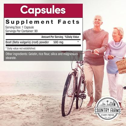 COUNTRY FARMS Bountiful Beets Root Capsules, Wholefood Beet Extract Superfood, Natural Nitric Oxide Booster, Supports Natural Energy, Circulation and Immune Support, 180 Count, 2 Pack