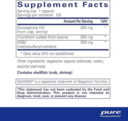 Pure Encapsulations Glucosamine Chondroitin with MSM - Supports Joint Health & Normal Cartilage Formation* - Maintains Enzyme Activity - Gluten-Free & Non-GMO - 120 Capsules