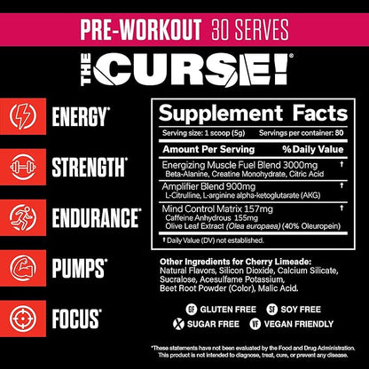 JNX SPORTS The Curse! Pre Workout Powder - Cherry Limeade 30 Servings | Preworkout: Boost Strength, Energy + Focus for Men & Women | Caffeine, Beta-Alanine, Creatine & L-Citrulline