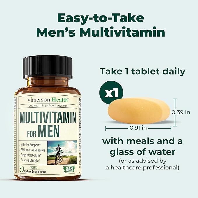 Multivitamin for Men - Daily Mens Multivitamins & Multiminerals with Vitamin D, Vitamin C, B12, Zinc & Iron. Essential Vitamins for Men for Energy, Focus, Stamina, Performance, Mens Health. 30 Tablets