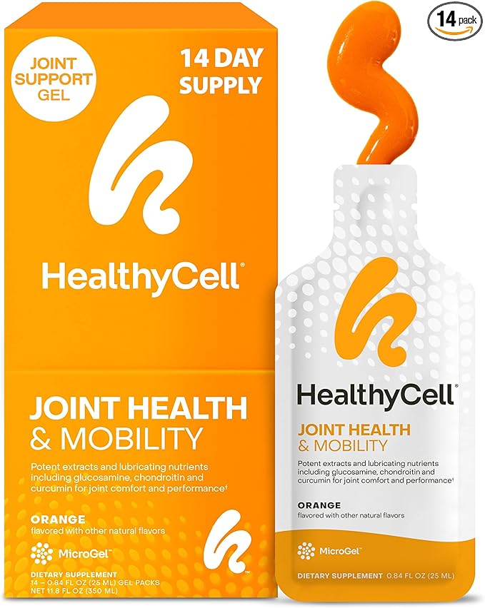 Healthycell Joint Health & Mobility Daily Liquid Supplement - Joint Support Supplement, Inflammation Response, Cartilage & Flexibility with Curcumin, Glucosamine & Chondroitin - 14 Gel Packs
