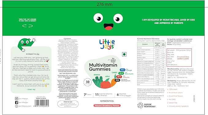 Multivitamin Gummies for Kids |7-12 Years| No Added Sugar |DHA, Vitamin D3, B12, C, Zinc & Iron | Immunity & Bone Health | No Preservatives I Gluten Free I Strawberry Flavour I 30 Day Pack