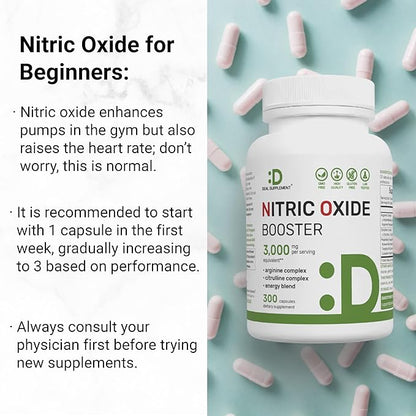 Nitric Oxide Booster 3,000mg Per Serving, 300 Capsules – 12 in 1 Nitric Oxide Supplement – Arginine & Citrulline Complex with Energy Blend – Marshmallow Root – Promotes Nutrient Flow to Muscles&Heart