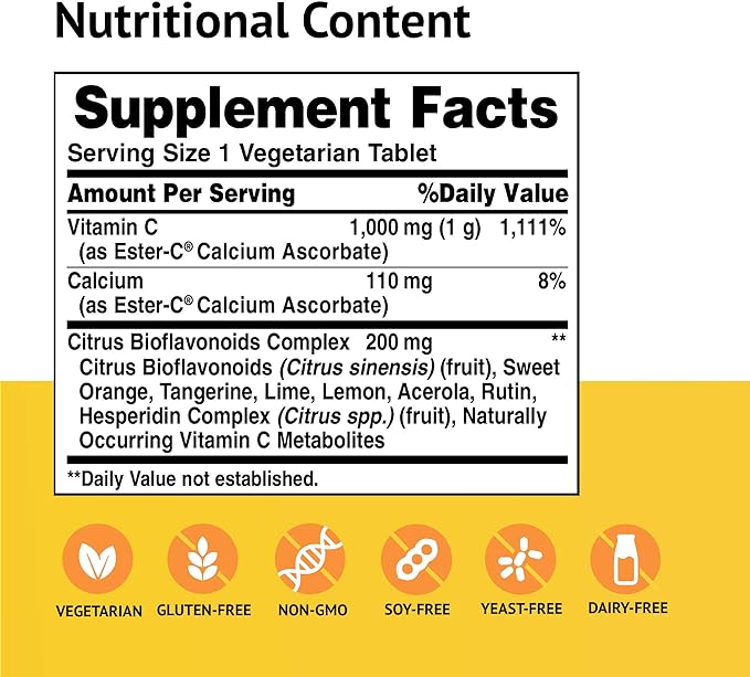 American Health Ester-C 1000 mg with Citrus Bioflavonoids Veg Tablets, 180 Count