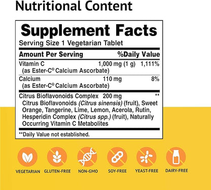 American Health Ester-C 1000 mg with Citrus Bioflavonoids Veg Tablets, 180 Count