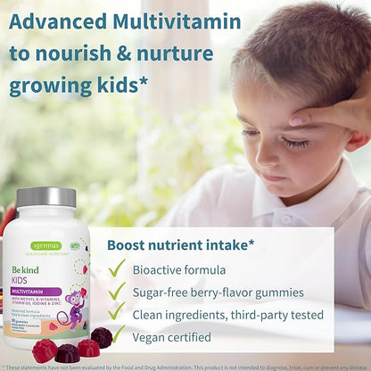 Igennus Methylated Kids Multivitamin Gummy, MTHFR Supplement with B-Vitamins & Vitamin D, No Artificial Sweeteners or Flavors, Sugar Free, Age 4+, 90 Berry Gummies, Non-GMO, Halal, Clean Label