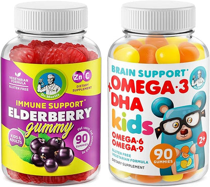 DR. MORITZ Immune Support - Brain Booster - Heart & Vision Supplement for Kids and Adults- Elderberry Gummies with Omega 3 + DHA Gummies – Boost Your Children’s Immunity and Support Brain