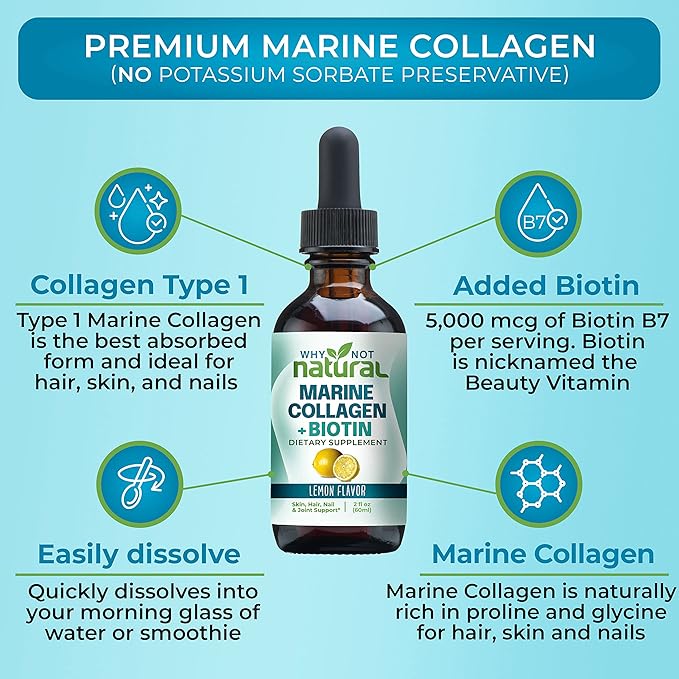 Why Not Natural Vitamin B Complex Liquid Drops and Marine Liquid Collagen for Hair, Skin and Nails