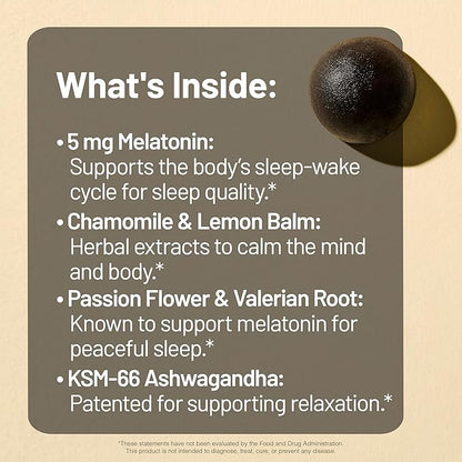 NatureWise Melatonin Gummies 5mg - Non-Habit Forming Sleep Support Supplement with Ashwagandha, Valerian Root - BlackBerry-Lemon Flavor - Vegan, Gluten Free, Non-GMO - 90 Count[45-Day Supply]