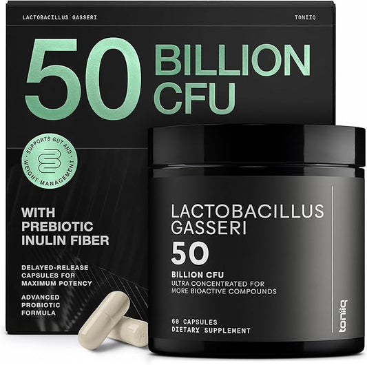 Lactobacillus Gasseri - Ultra High Strength 50 Billion CFU - Delayed Release Capsules - Made with Prebiotic Inulin Fiber - Supports Digestive Health & Gut Flora - Third-Party Lab Tested - 60 Capsules