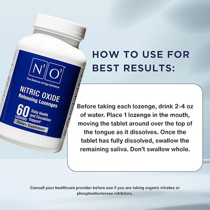 Nitric Oxide Lozenges for Heart Health Support - Dietary Supplement for Blood Flow, Oxygenation and Blood Pressure - 120 Count