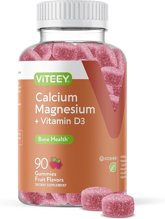 Viteey Calcium with Vitamin D3 & Magnesium - Supports Bone Health, Immune Support, Energy and Muscle Function - Dietary Vitamin Supplements, for Men Woman and Teens, Chewable Fruit Flavored Gummy