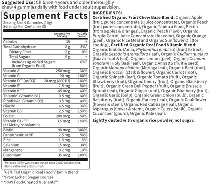 Garden of Life Organics Kids Gummy Vitamins - Fruit - Certified Organic, Non-GMO & Vegan Complete Children's Multi - B12, C & D3 - Gluten, Soy & Dairy Free, 120 Real Fruit Chew Gummies