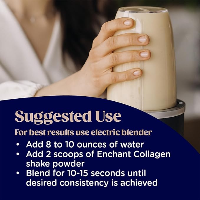 Enchant Collagen Shake powder, Caramel Macchiato flavor – 20g Grass Fed Collagen Peptides, Avocado Oil Creamer, source of Omega 9 Fats + Fiber, Promotes Hair, Nail, Skin, Bone & Joint Health, 0.80 lb