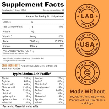 Dr. Matthew Vanilla Collagen Protein Powder with Hyaluronic Acid, Vitamin C and Biotin for Hair, Skin, Nails, Joint. Keto, Type 1 and 3.