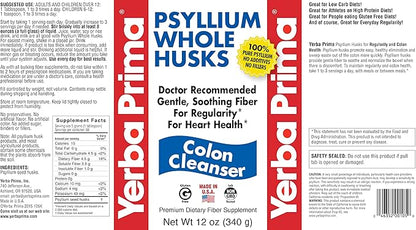 Yerba Prima Psyllium Husk, 12 Ounce (Pack of 3) - Whole Husk Fiber Supplement for Regularity, Colon Cleansing, Natural Support for Gut Health, Non GMO, Gluten Free, Vegan, No Sweeteners