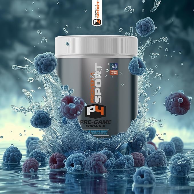 Proven4 Pre Workout Powder for Men and Women with Creatine - Beta Alanine - Caffeine NSF Certified preworkout Energy Supplement Blue Raspberry 30 Servings