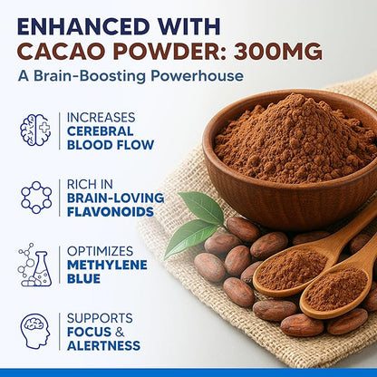 aSquared Nutrition Methylene Blue Capsules - Pharmaceutical Grade Supplement for Humans - 12mg USP Grade - w/Vitamin C & Cacao Powder - Brain, Focus, Energy - Alternative to Drops & Tablets