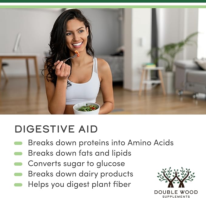 Digestive Enzymes - 800mg Blend of All 10 Most Essential Digestive and Pancreatic Enzymes (Amylase, Lipase, Bromelain, Lactase, Papain, Protease, Cellulase, Maltase, Invertase) by Double Wood