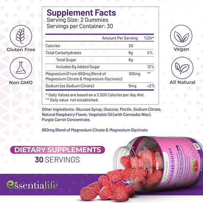 Magnesium Gummies Pure Magnesium 100mg per Serving for Sleep and Clam - 850mg Blend of Magnesium Glycinate Citrate - Wake Up Energized with Magnesium Supports Digestion - 60 Count