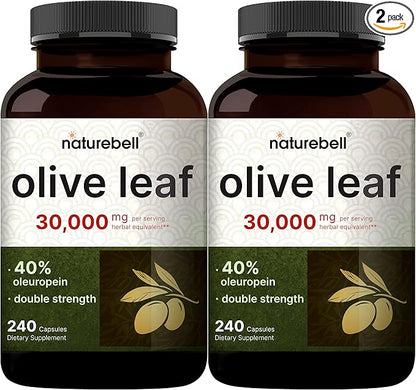 2 Pack Olive Leaf Extract 30000mg, 480 Total Capsules | 40% Active Oleuropein, 50:1 Herbal Equivalent – Rich in Polyphenol & Flavonoid Antioxidants for Immune & Heart Health – Non-GMO