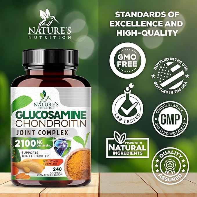 Glucosamine Chondroitin MSM 2100mg Complex - Joint Support Supplement for Joint Mobility & Comfort For Men and Women with Turmeric & Boswellia, Triple Strength Glucosamine Supplements - 240 Capsules