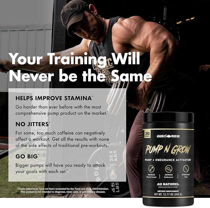 Anabolic Warfare Pump-N-Grow Muscle Pump Supplement Caffeine Free Pre Workout with L-Citrulline, L-Arginine, Beta-Alanine (Au Naturel – 30 Servings)