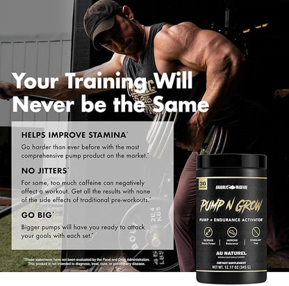 Anabolic Warfare Pump-N-Grow Muscle Pump Supplement Caffeine Free Pre Workout with L-Citrulline, L-Arginine, Beta-Alanine (Au Naturel – 30 Servings)