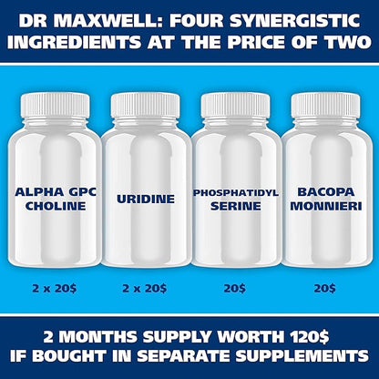 Alpha GPC & Uridine 2X 60 Capsules + Phosphatidylserine & Bacopa 1x 120 Capsules, 2 Months Supply
