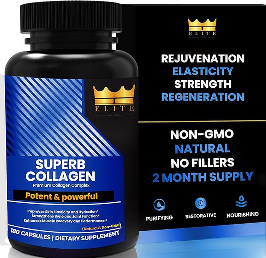Crown Elite Premium Collagen Supplement - Nutritional Supplement for Skin, Hair, Joint, Nerve, & Bone Support | Premium Anti-Aging Support | Non-GMO, Easy to Digest Organic Vegan Capsules