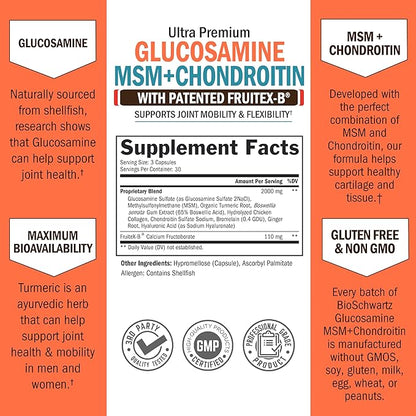 Glucosamine Chondroitin MSM Joint Support Supplement - FSA HSA Approved - Collagen Peptides, Turmeric and Ginger, Hyaluronic Acid, Glucosamine Chondroitin Sulfate - Gluten Free, Non GMO, 90 Capsules